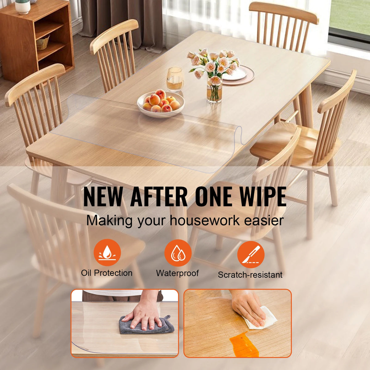 SucceBuy Waterproof PVC Tablecloth And Clear Table Protector