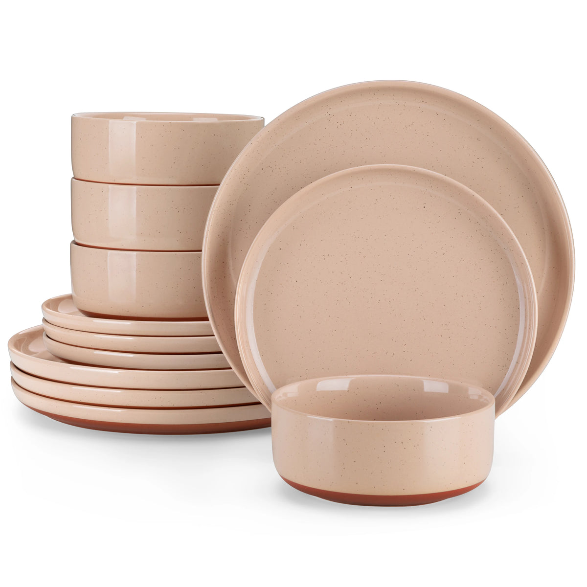 MALACASA TARA Stoneware Dinnerware Set With Curved Edge Design