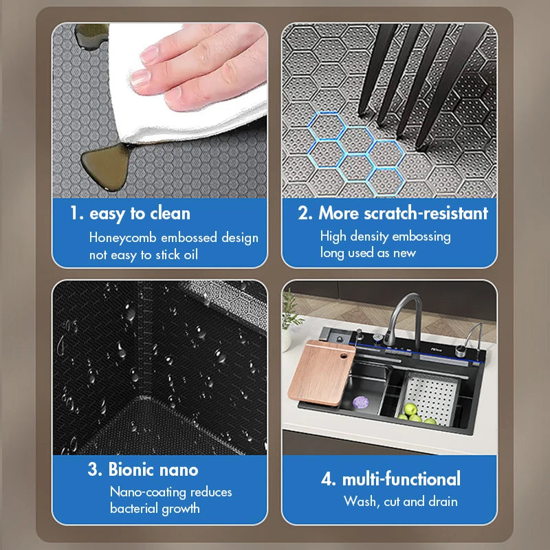 MYQualife Stainless Steel Waterfall Kitchen Sink With Digital Faucet Set