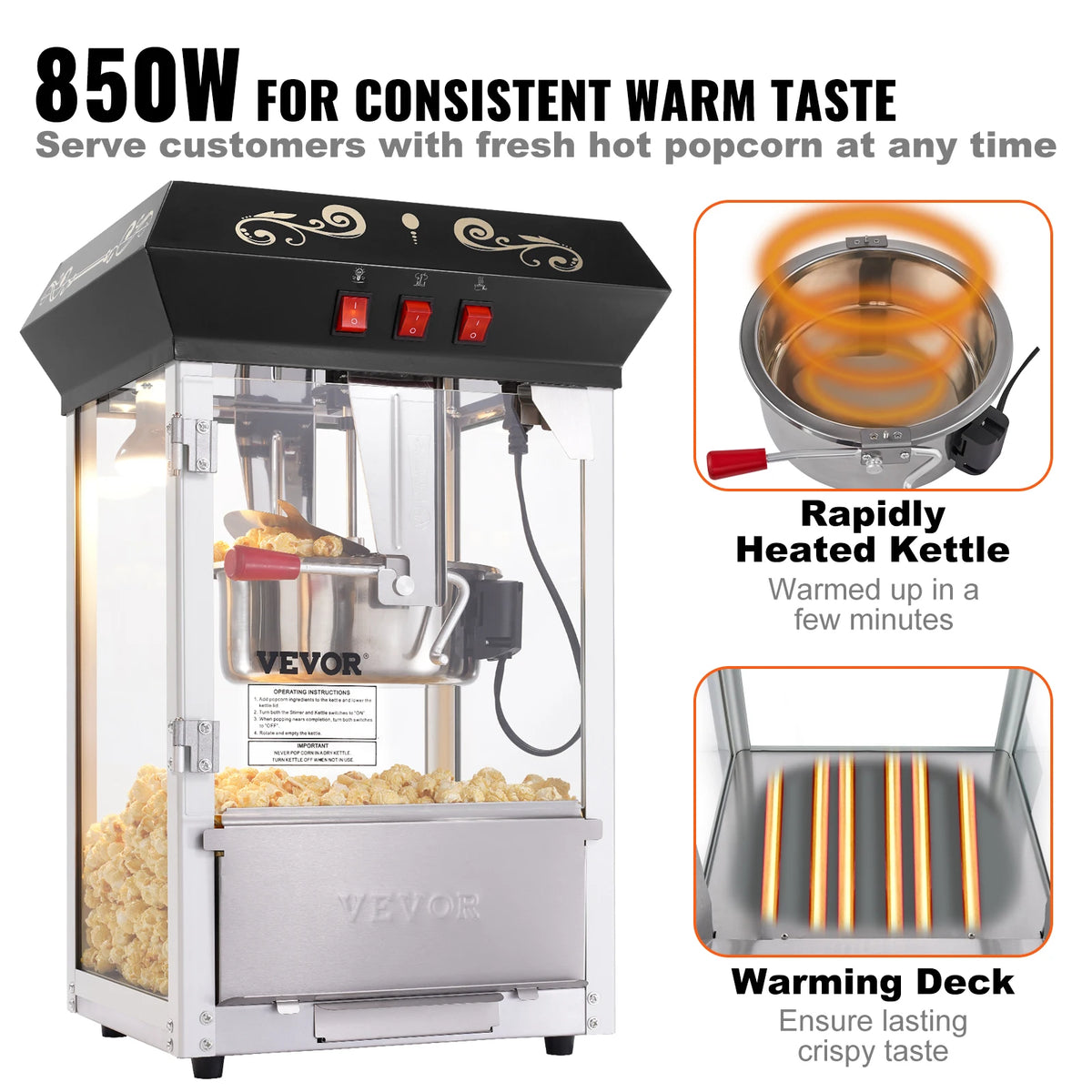 SucceBuy Commercial Popcorn Maker Machine With Tempered Glass