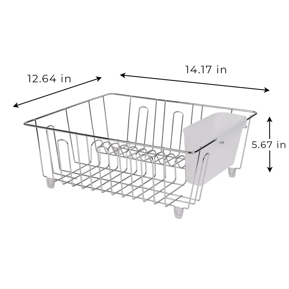 Compact Wire Dish Rack With Cutlery Holder For Kitchen Countertop