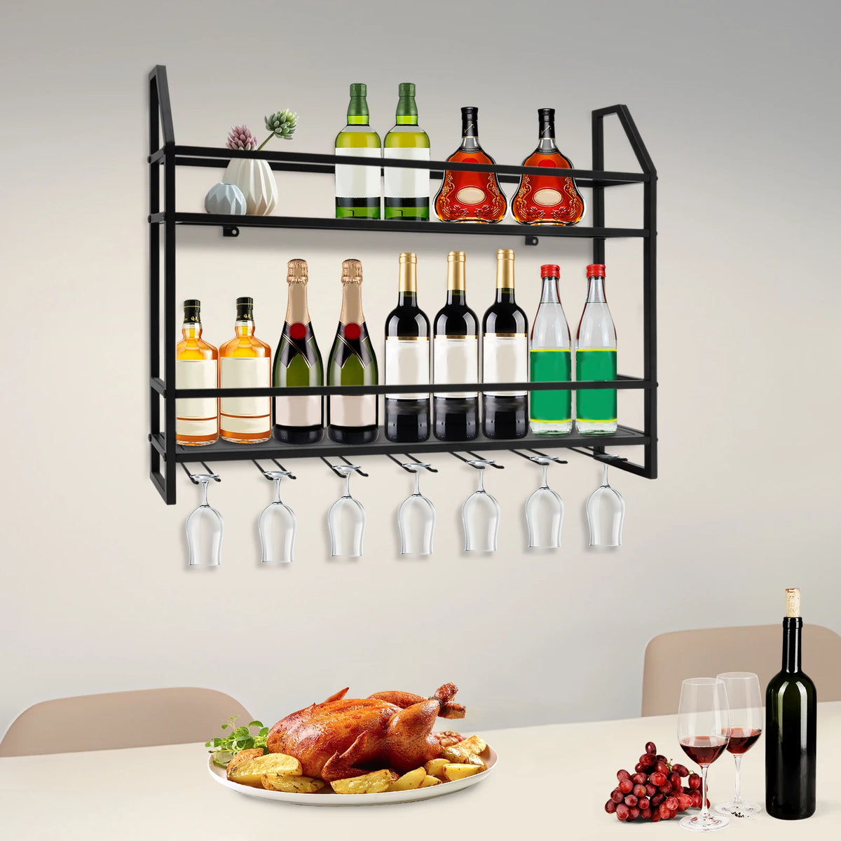 Wall Mounted Wine Rack With Glass Holder For Home Bar