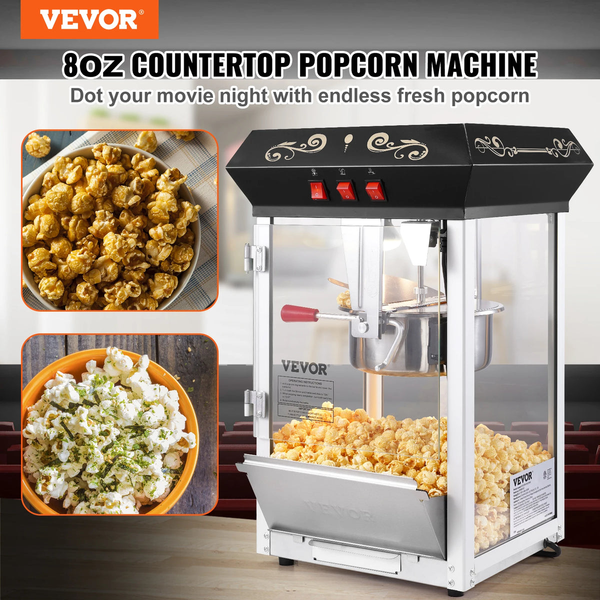 SucceBuy Commercial Popcorn Maker Machine With Tempered Glass