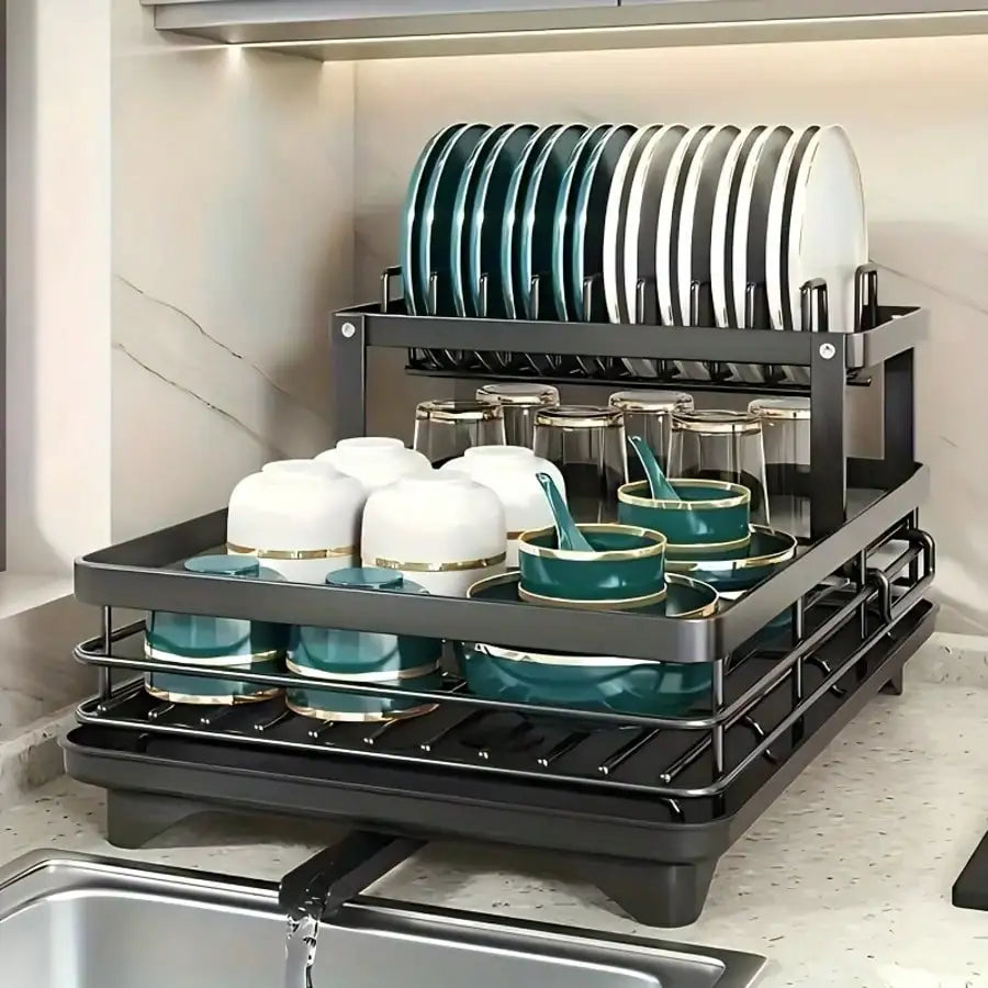 Retractable Stainless Steel Dish Rack With Pot Cup Storage