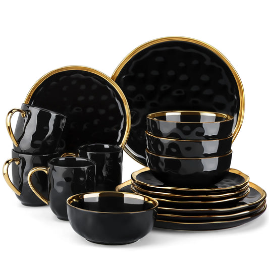 MALACASA Ceramic Dinnerware Set With Plates Bowls And Cups