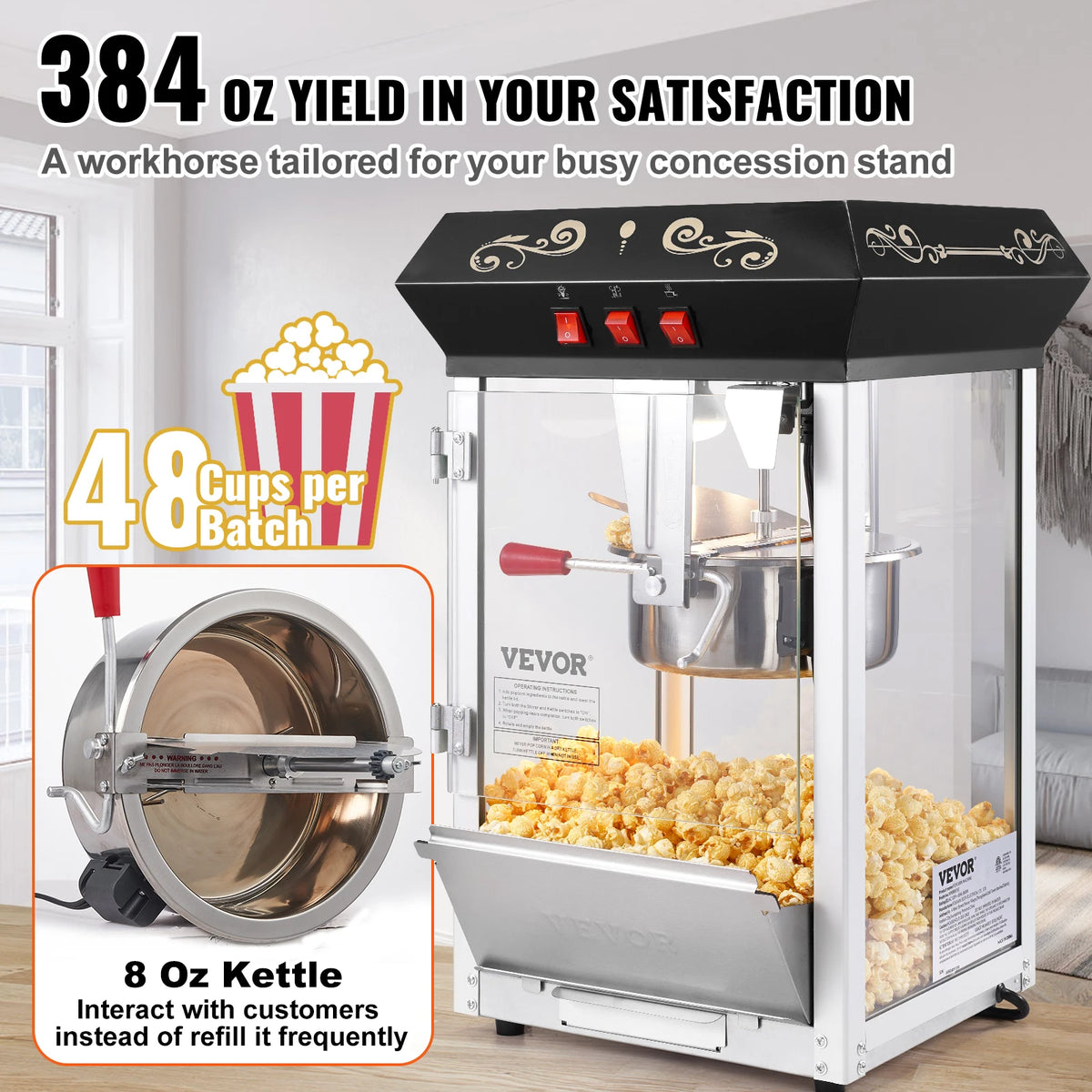 SucceBuy Commercial Popcorn Maker Machine With Tempered Glass