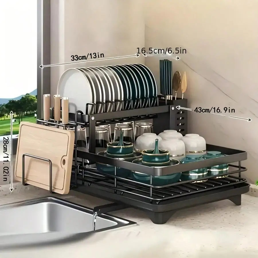 Retractable Stainless Steel Dish Rack With Pot Cup Storage
