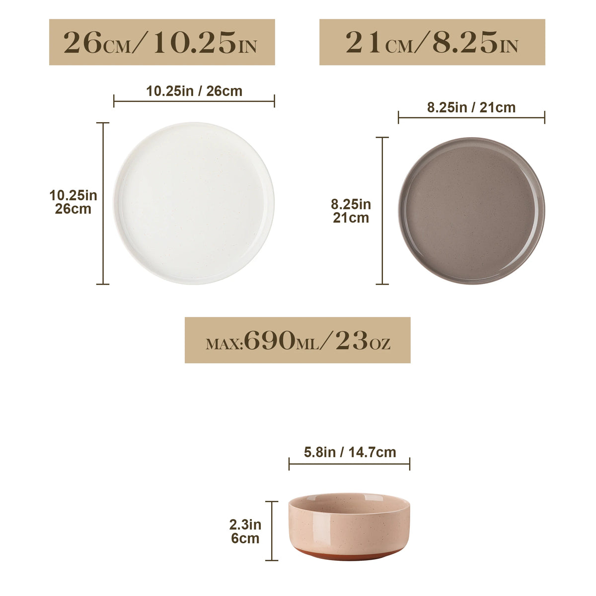 MALACASA TARA Stoneware Dinnerware Set With Curved Edge Design