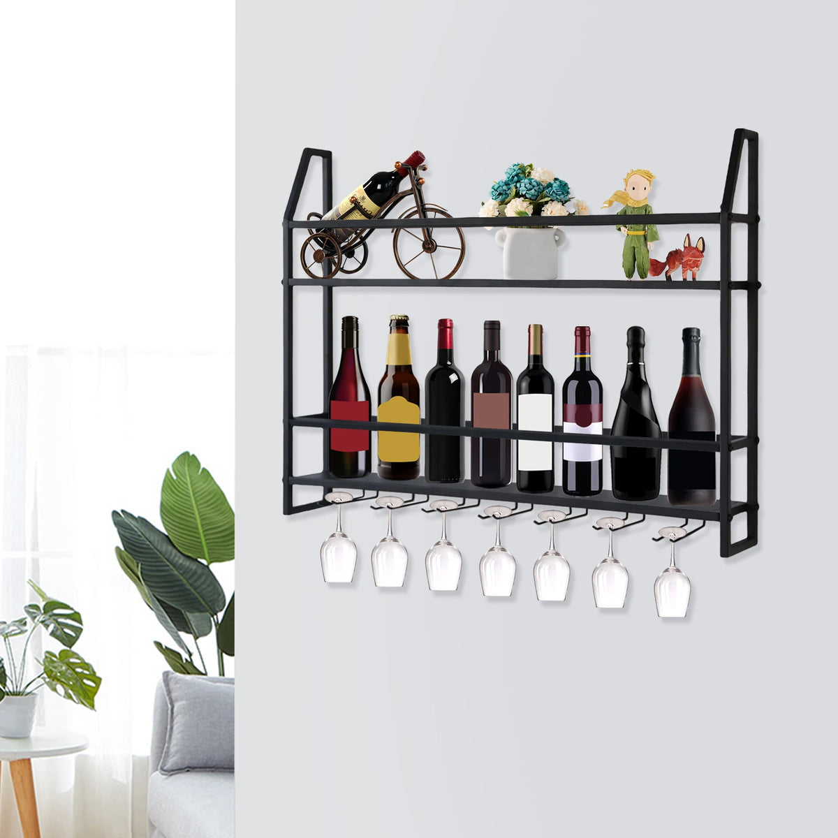 Wall Mounted Wine Rack With Glass Holder For Home Bar