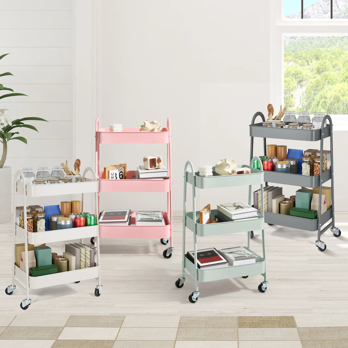 JHK Tiered Metal Rolling Storage Cart With Lockable Wheels