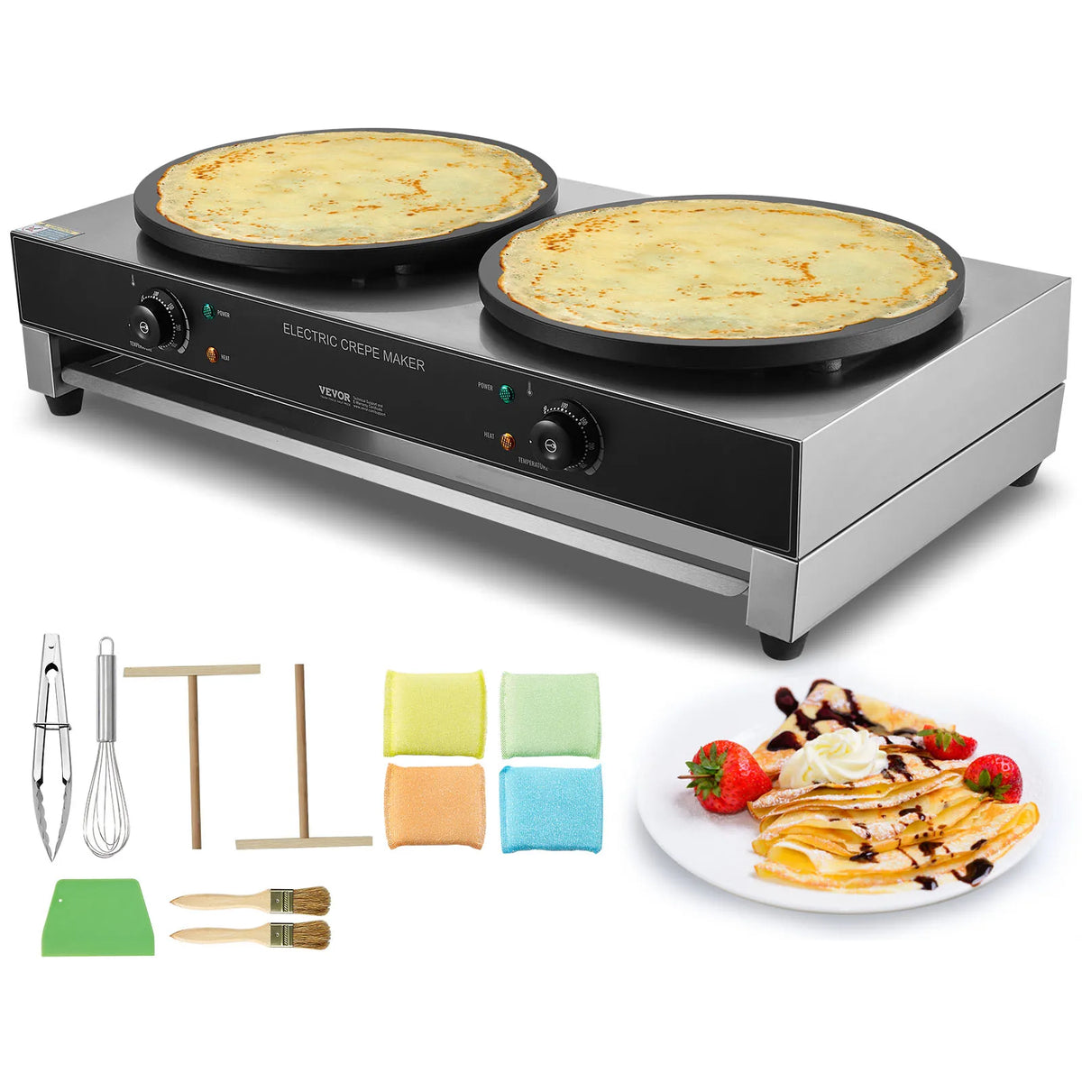 SucceBuy Commercial Electric Crepe Maker With Dual Cooking Plates