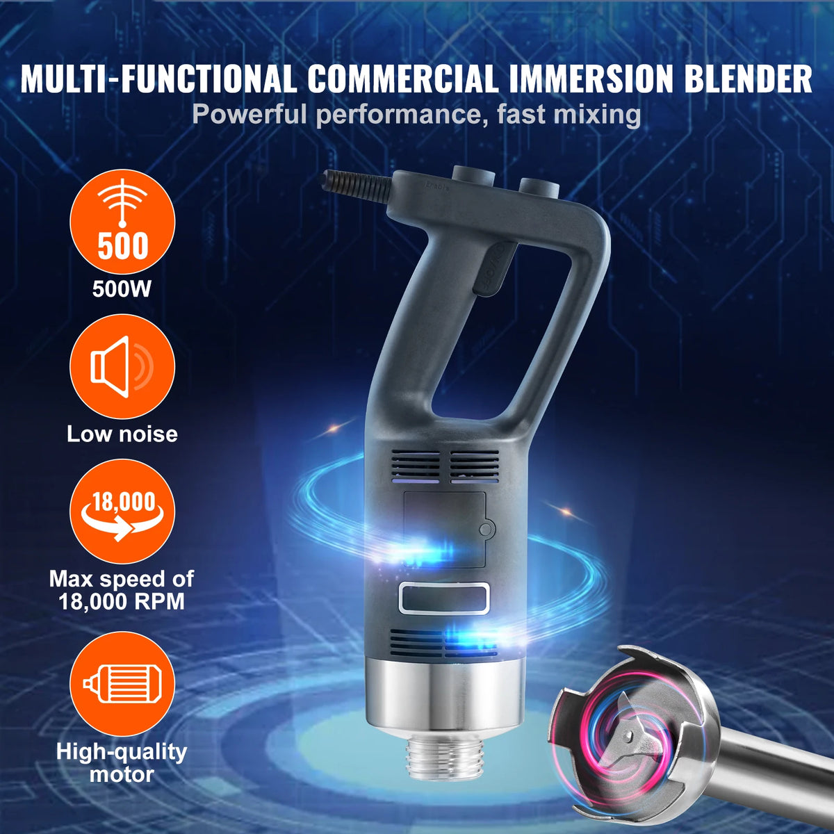 SucceBuy Commercial Immersion Blender 500W Variable Speed Stainless Steel