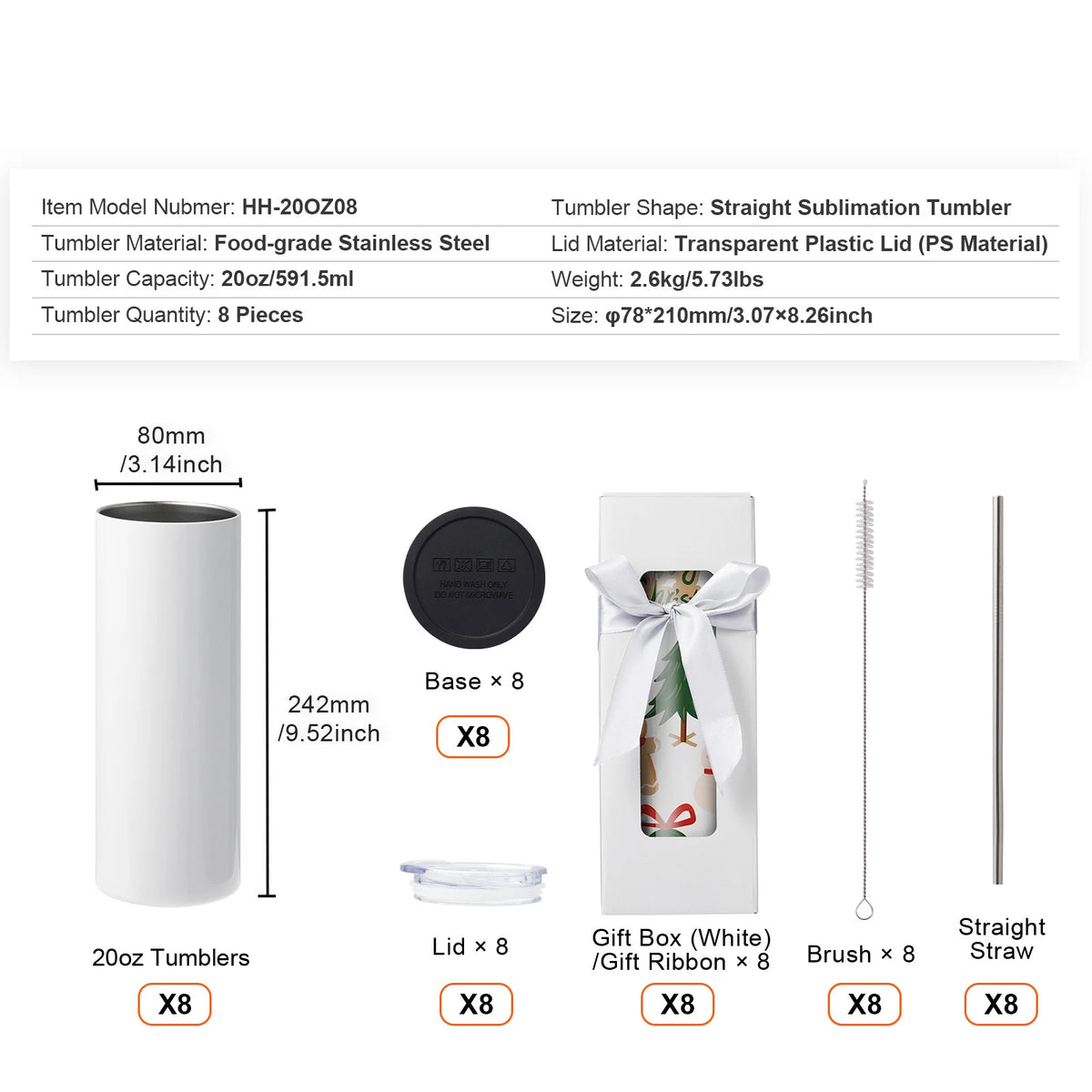 SucceBuy Stainless Steel Sublimation Tumblers for Custom Heat Transfers