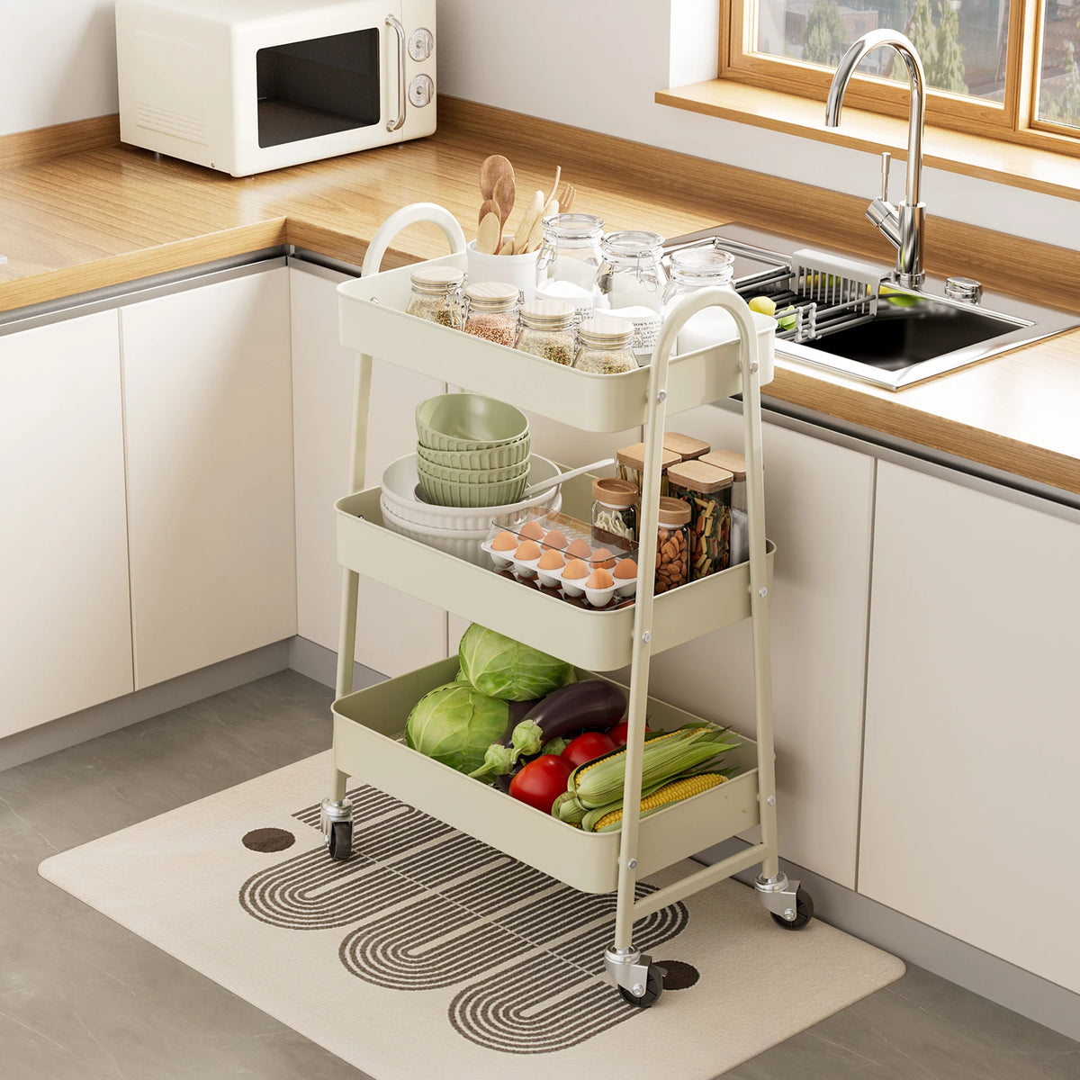 JHK Tiered Metal Rolling Storage Cart With Lockable Wheels