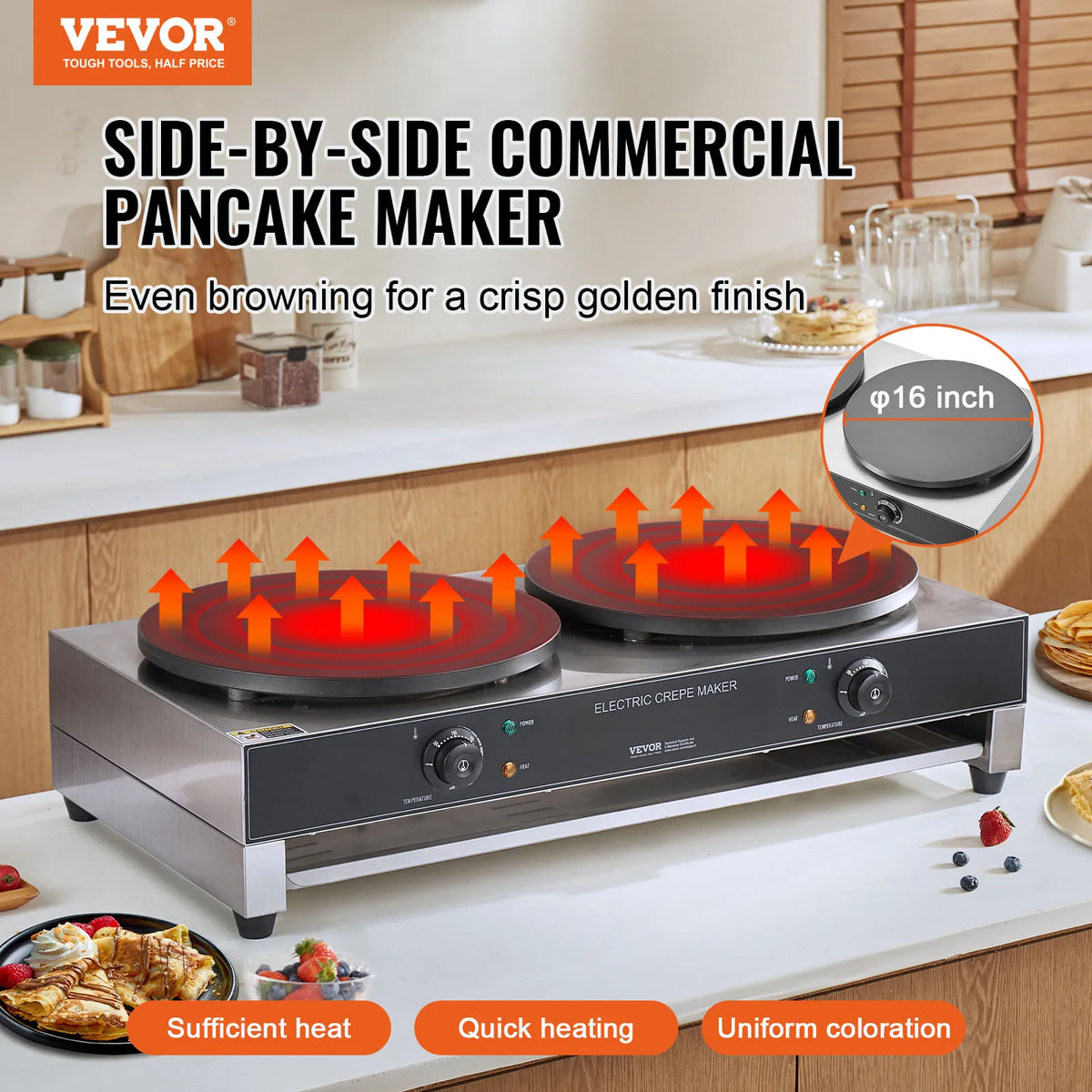 SucceBuy Commercial Electric Crepe Maker With Dual Cooking Plates