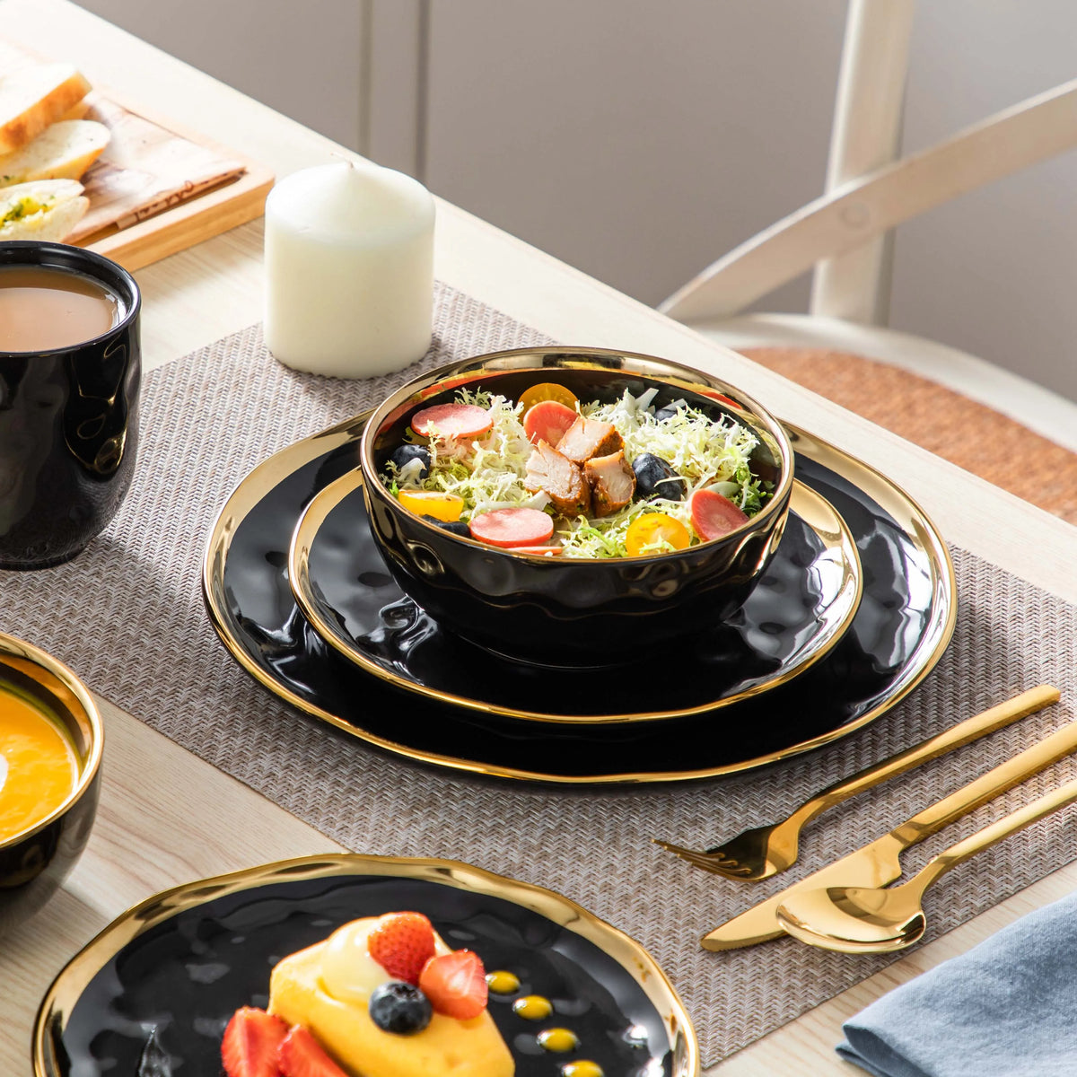 MALACASA Ceramic Dinnerware Set With Plates Bowls And Cups