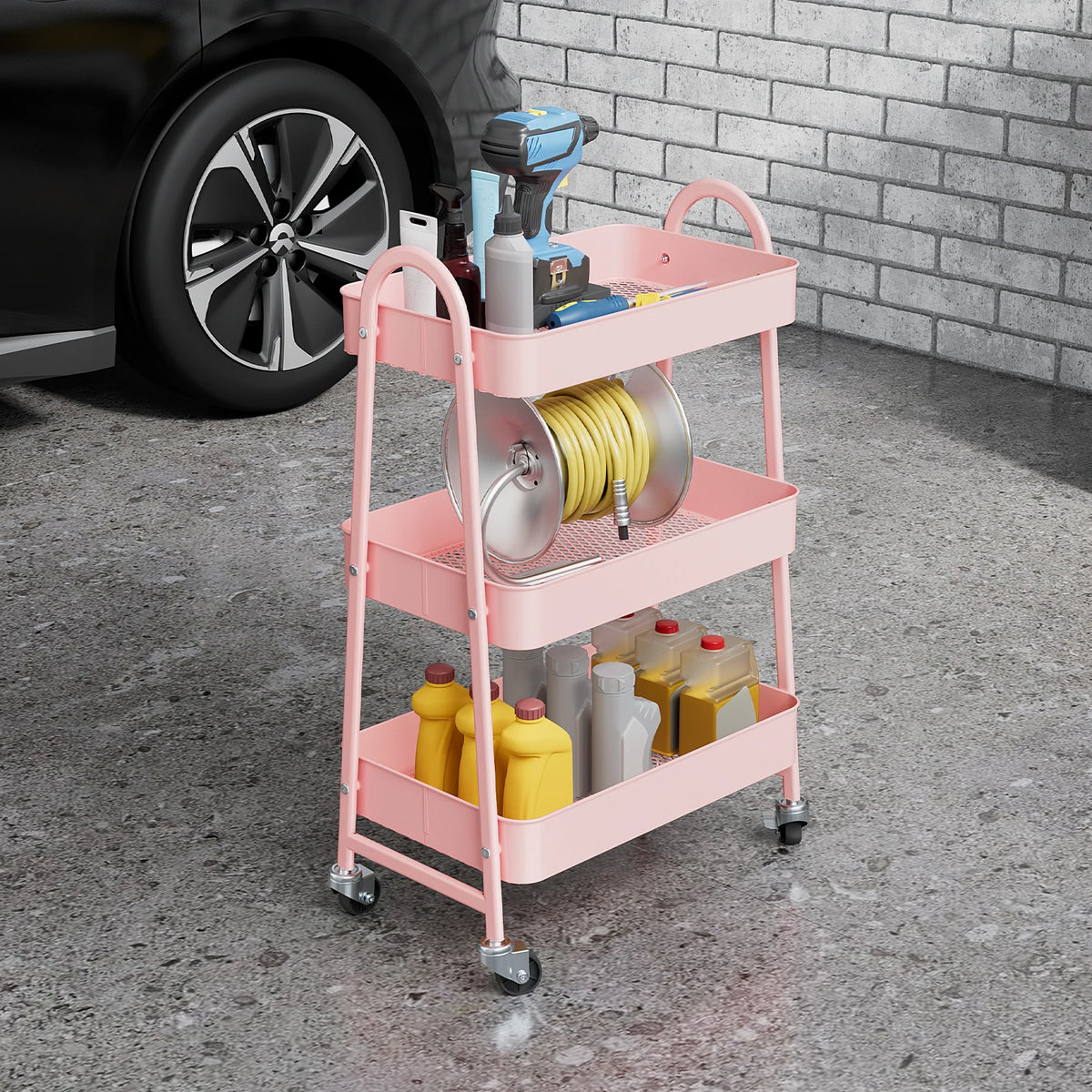 JHK Tiered Metal Rolling Storage Cart With Lockable Wheels