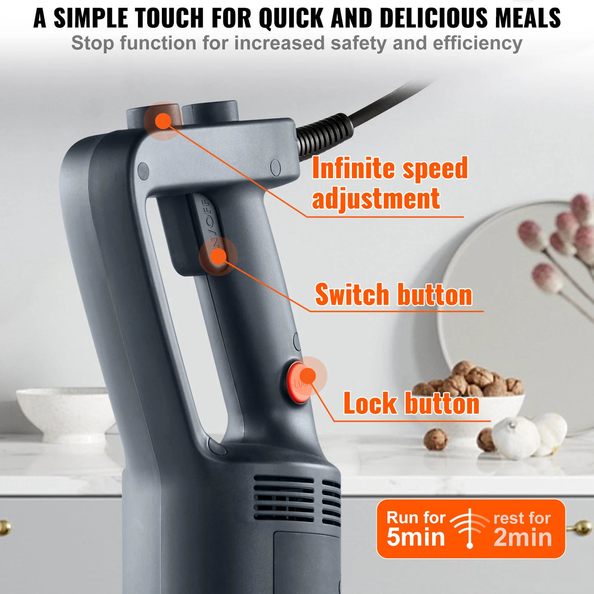 SucceBuy Commercial Immersion Blender 500W Variable Speed Stainless Steel