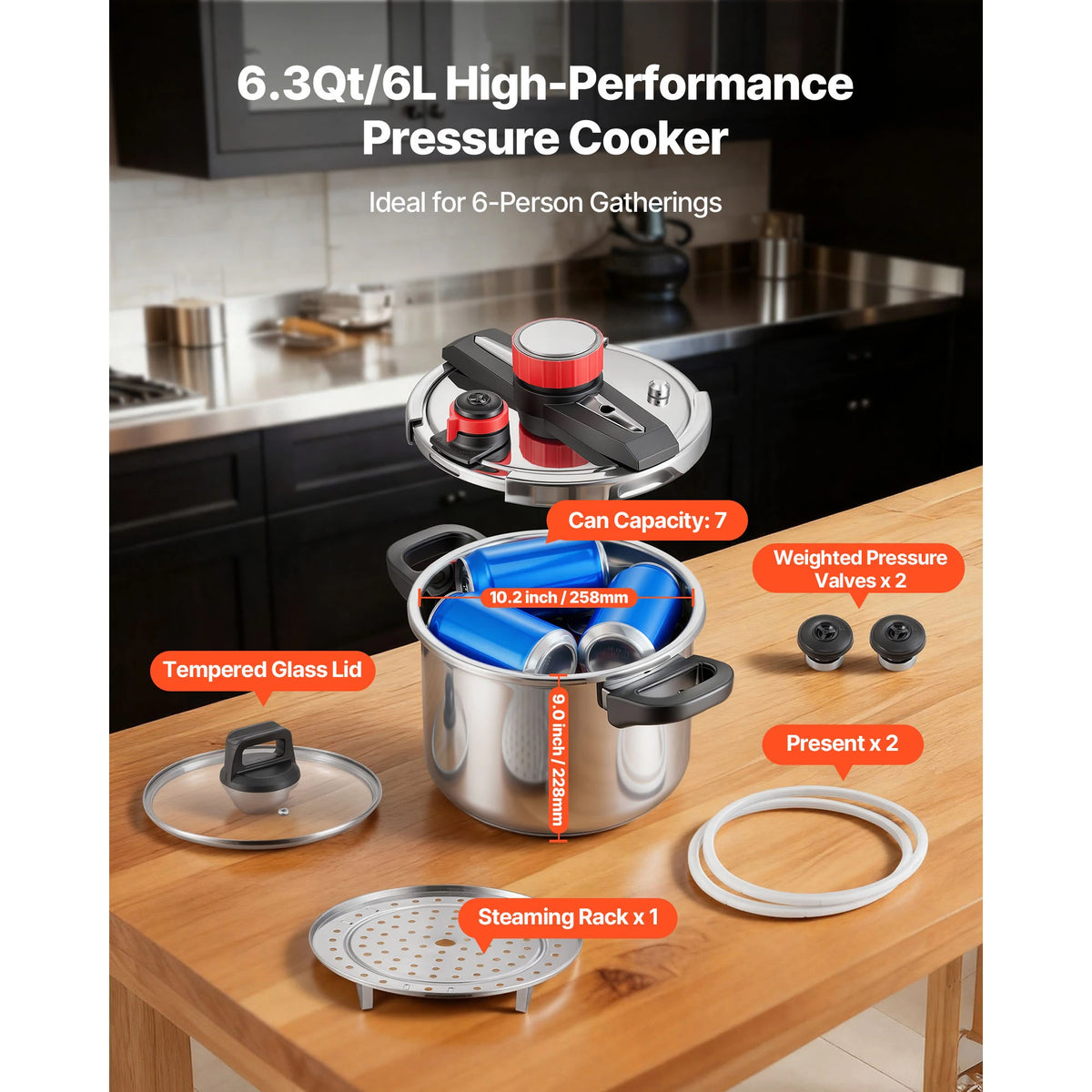 Succebuy Stainless Steel Pressure Cooker With Glass Lid Rack