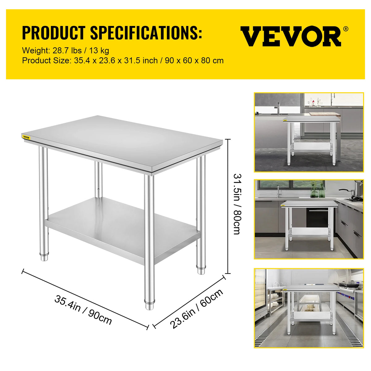 SucceBuy Stainless Steel Commercial Kitchen Work Prep Table With Undershelf