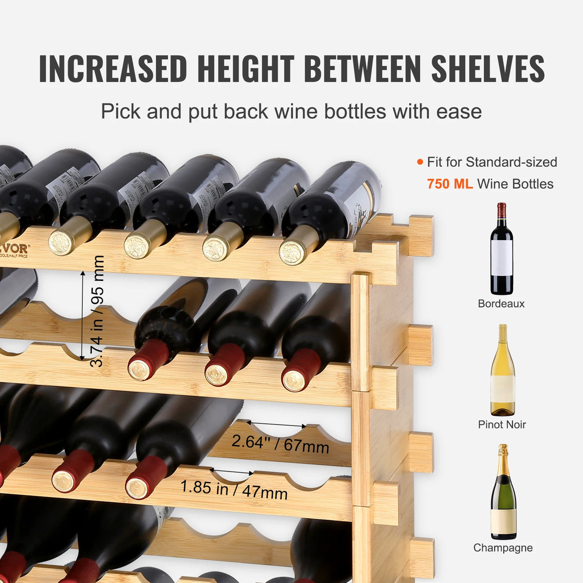 SucceBuy Stackable Bamboo Wine Rack For Kitchen Storage