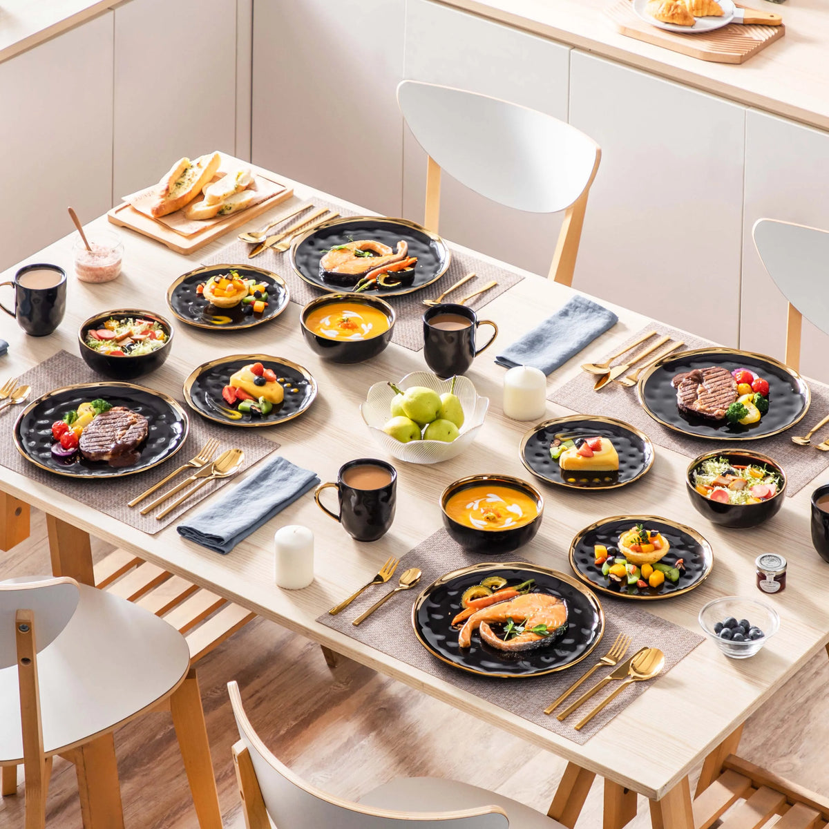 MALACASA Ceramic Dinnerware Set With Plates Bowls And Cups