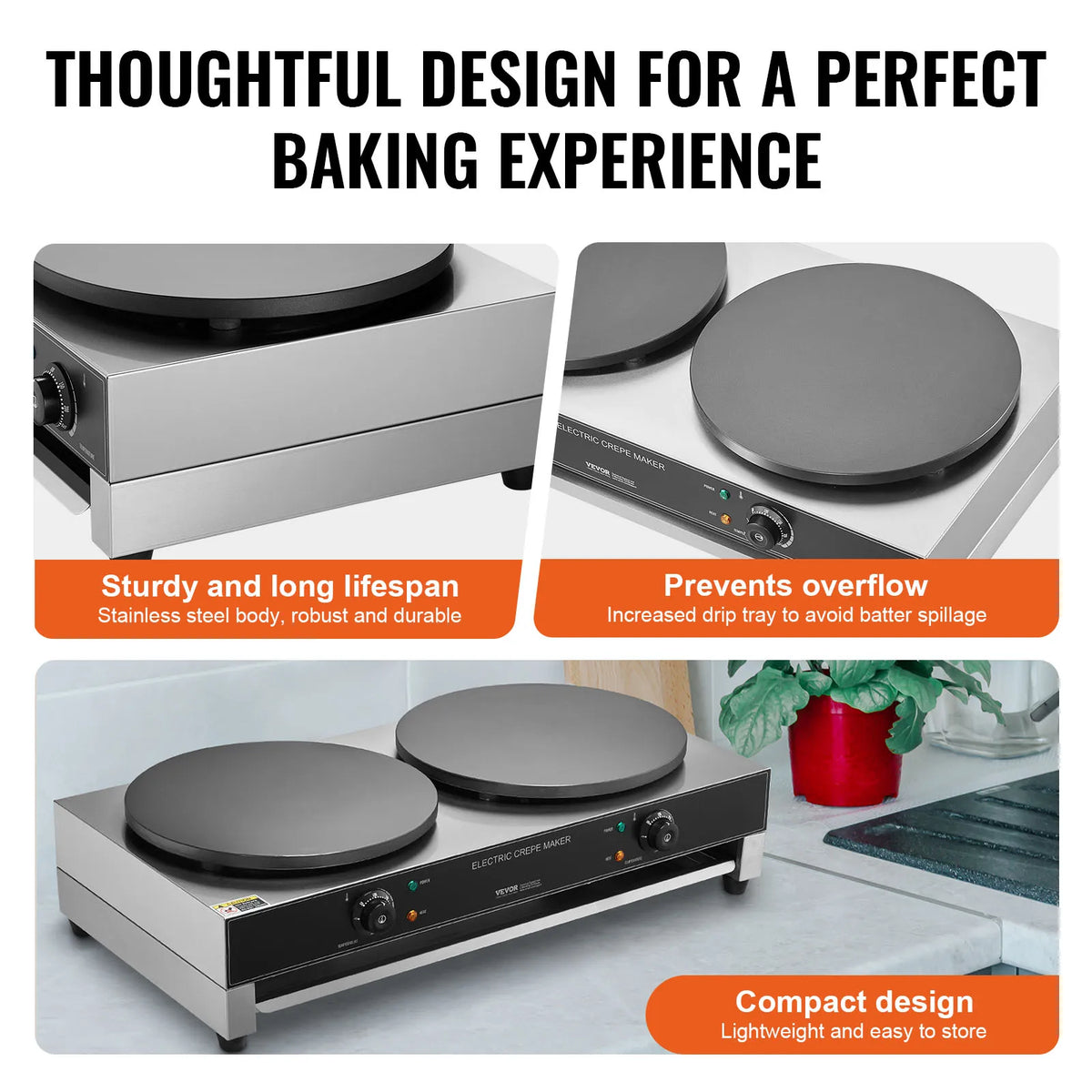 SucceBuy Commercial Electric Crepe Maker With Dual Cooking Plates