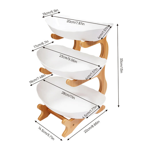 Three Tier Fruit Serving Tray With Bamboo Stand For Parties
