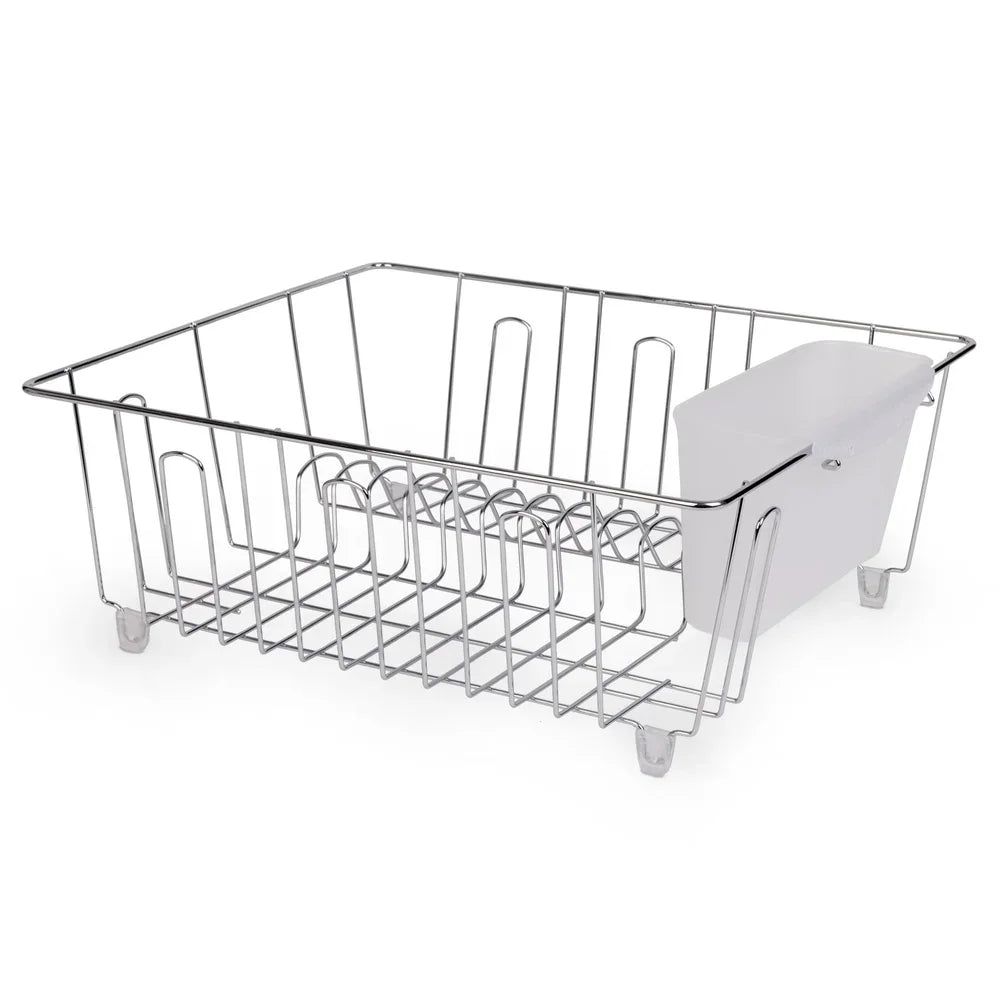 Compact Wire Dish Rack With Cutlery Holder For Kitchen Countertop