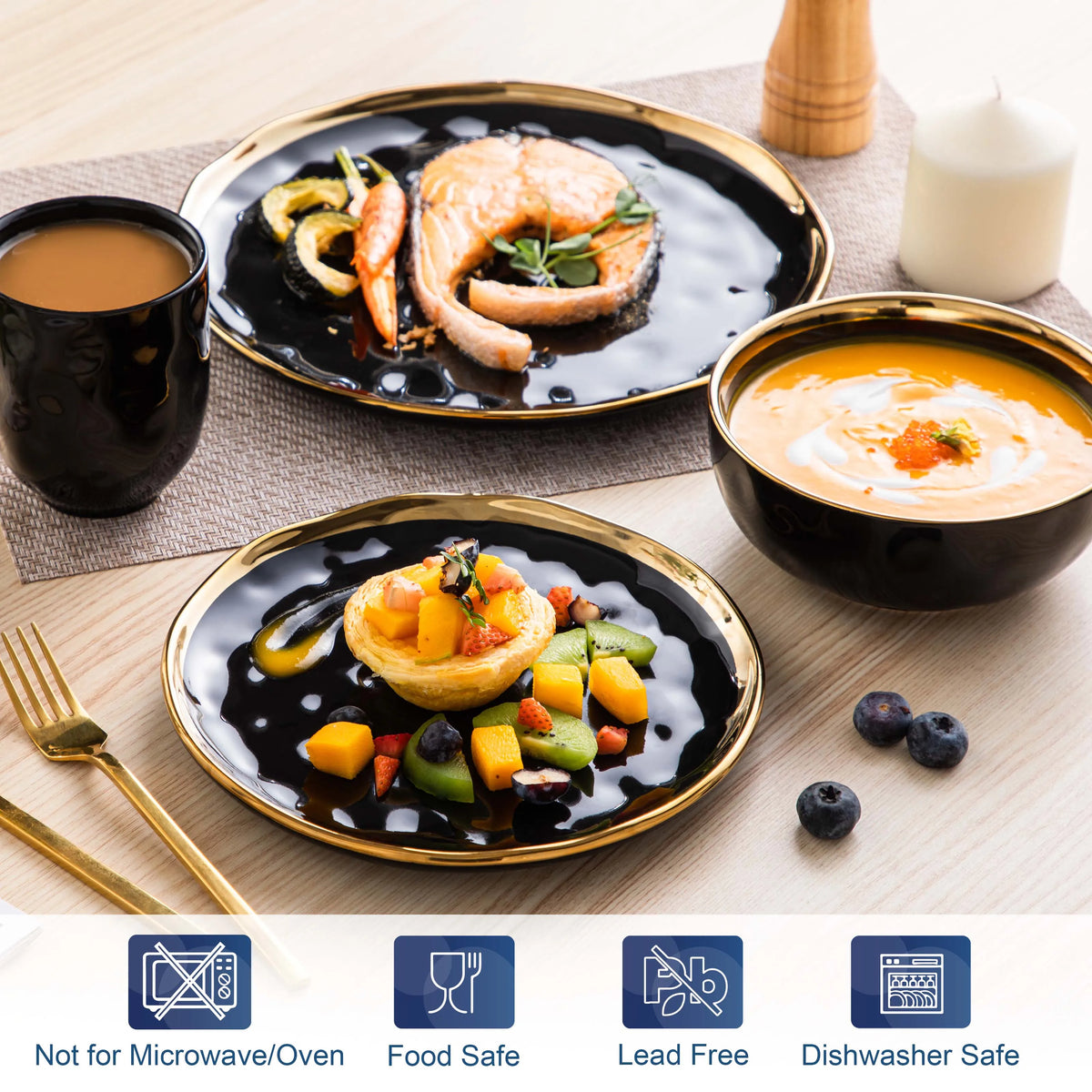 MALACASA Ceramic Dinnerware Set With Plates Bowls And Cups