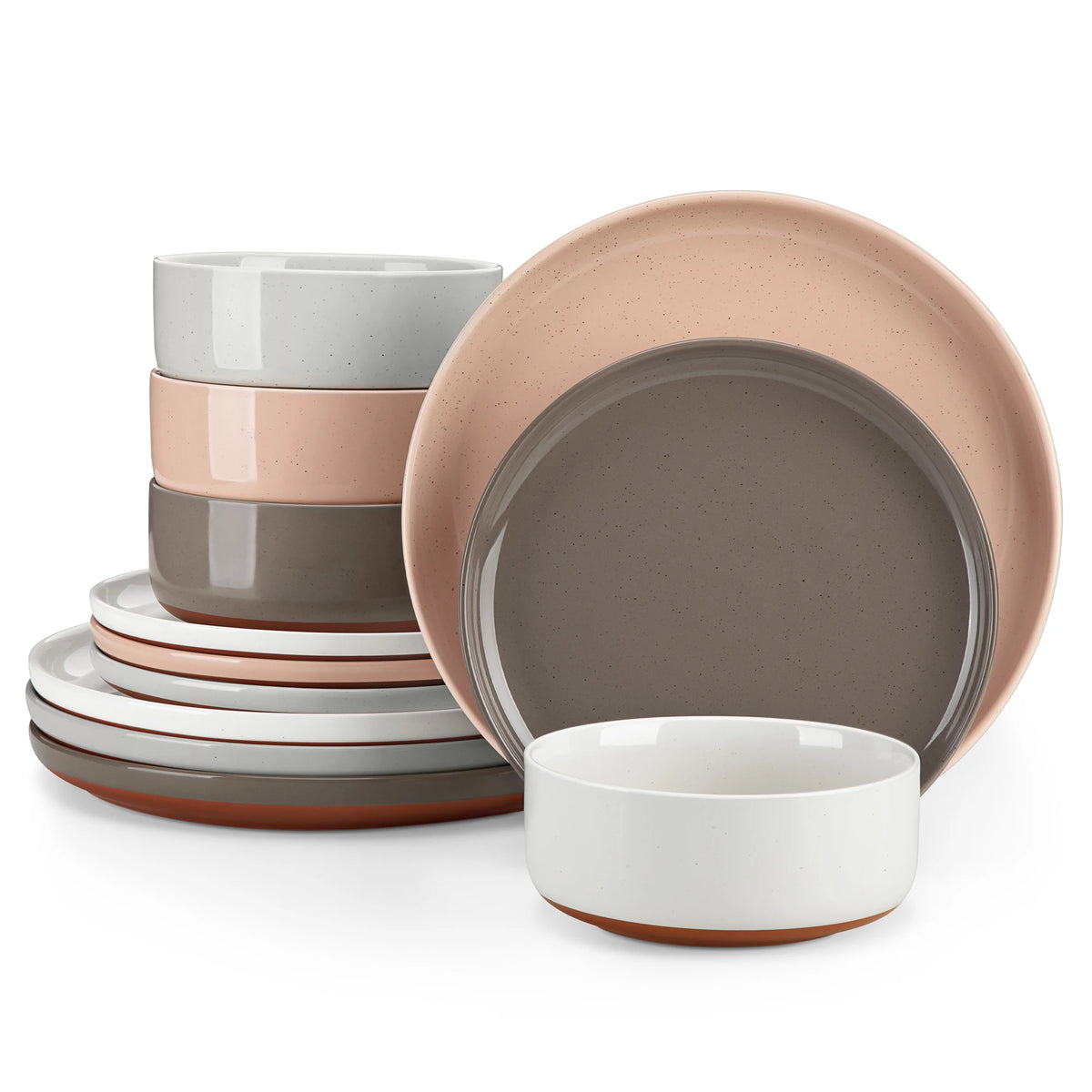 MALACASA TARA Stoneware Dinnerware Set With Curved Edge Design
