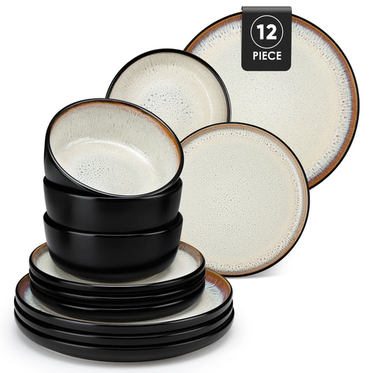 MALACASA Ceramic Dinnerware Set With Handmade Glazed Stoneware