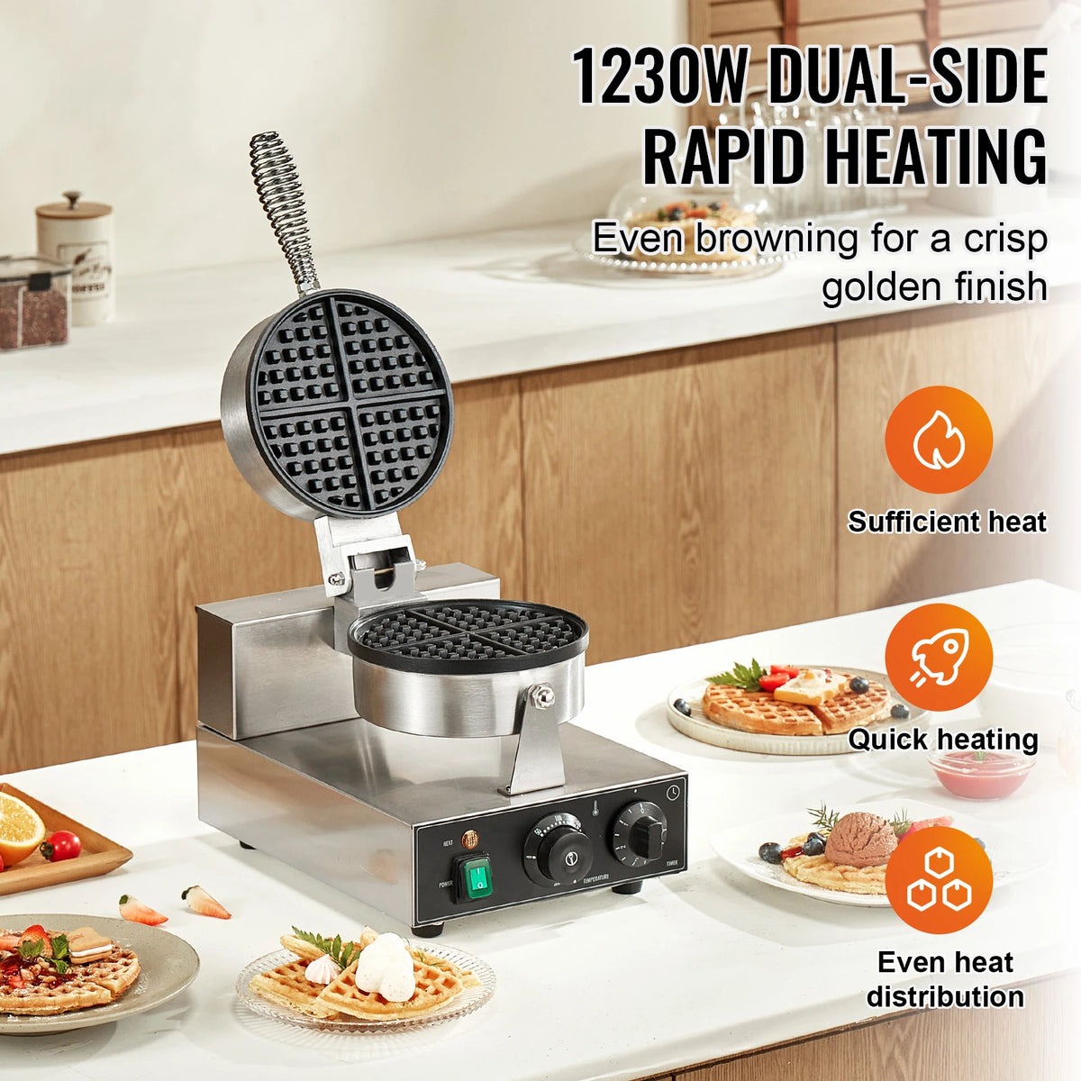 SucceBuy Commercial Belgian Waffle Maker With Adjustable Time Control