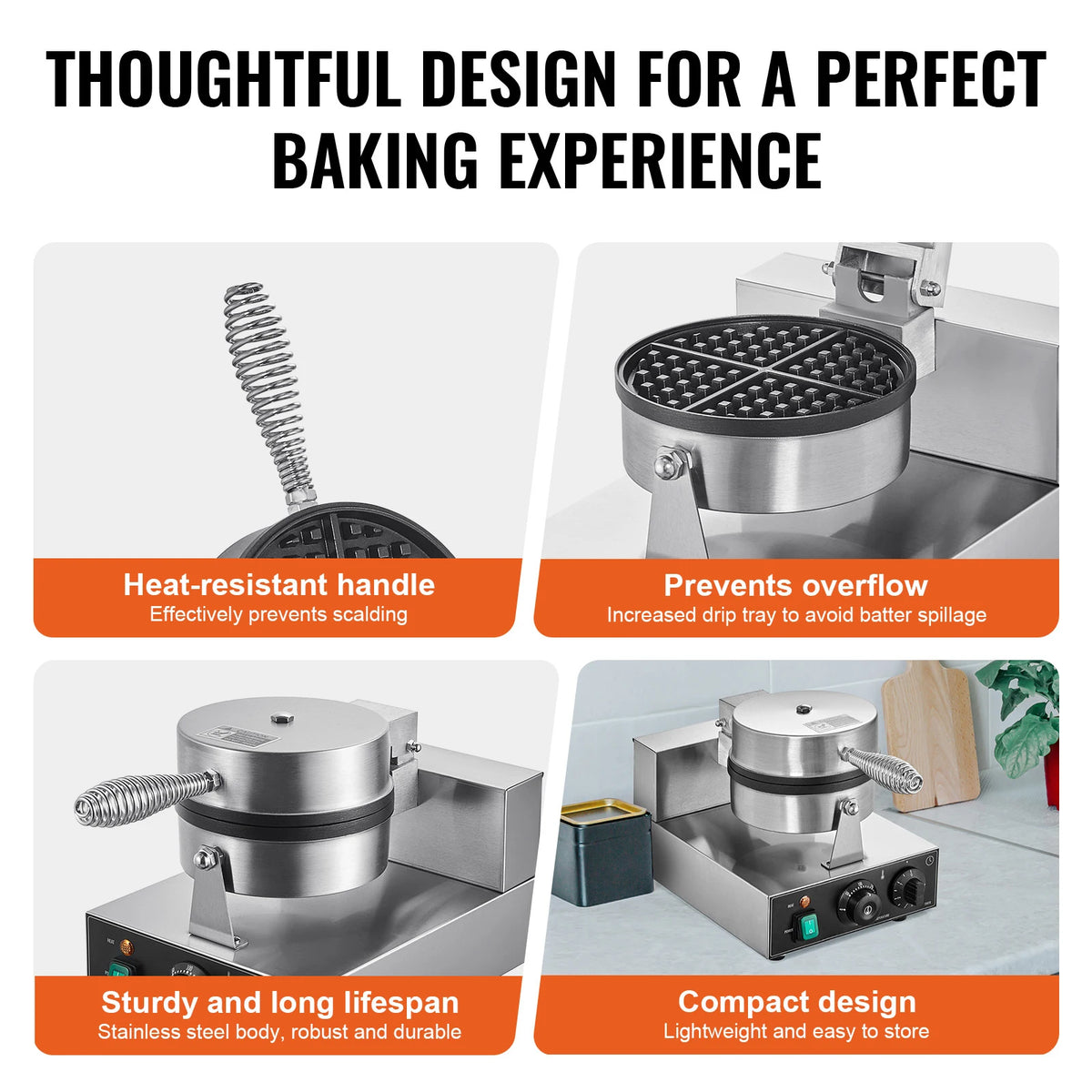 SucceBuy Commercial Belgian Waffle Maker With Adjustable Time Control