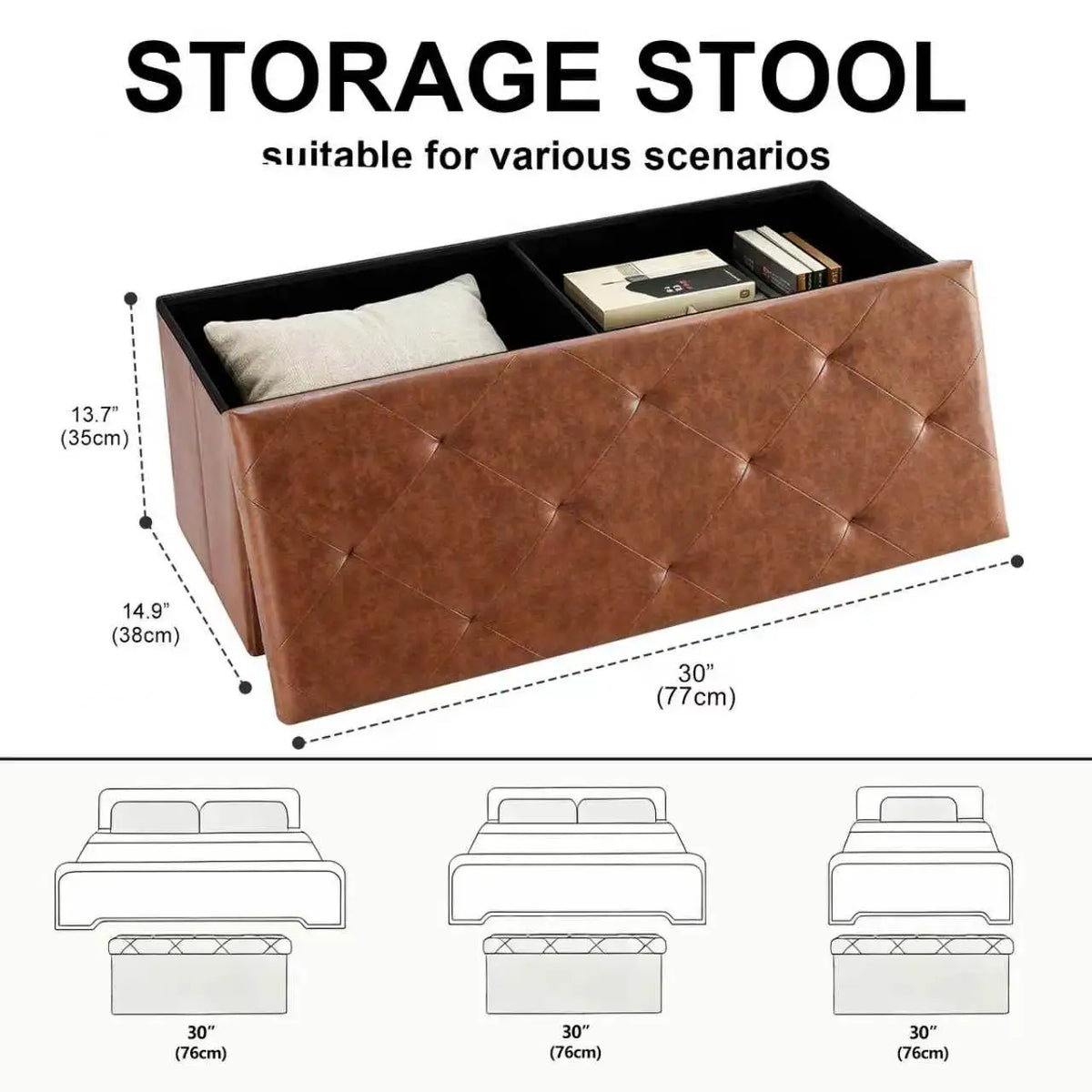 SARENZOON Folding Faux Leather Storage Ottoman Bench