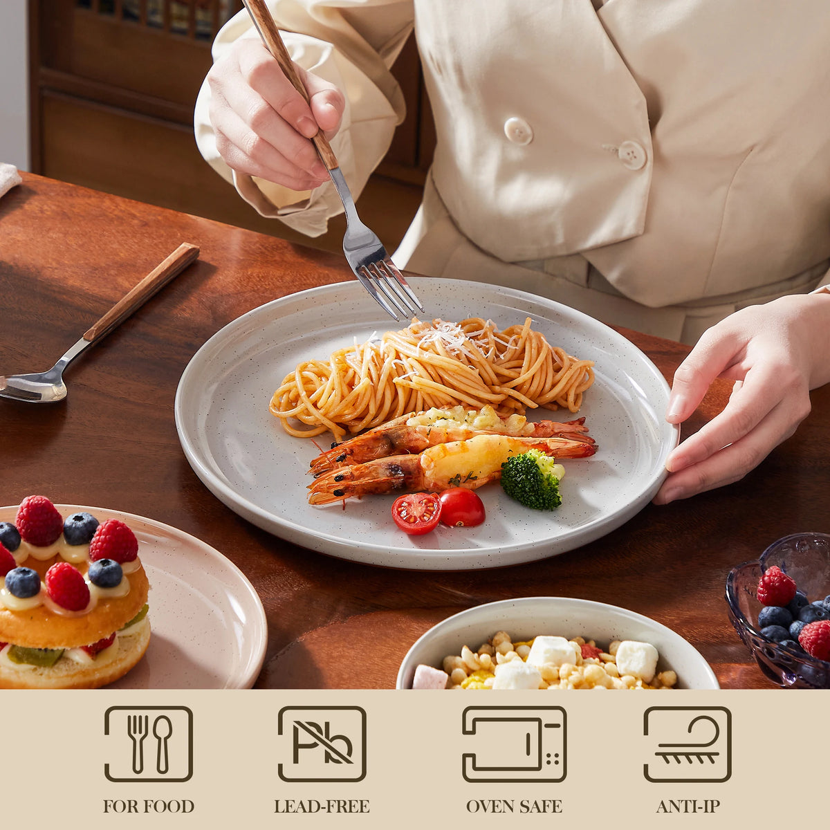 MALACASA TARA Stoneware Dinnerware Set With Curved Edge Design