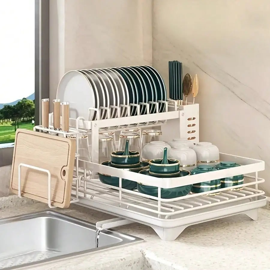 Retractable Stainless Steel Dish Rack With Pot Cup Storage