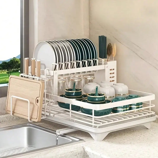 Retractable Stainless Steel Dish Rack With Pot Cup Storage