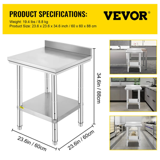 SucceBuy Stainless Steel Commercial Kitchen Work Prep Table With Undershelf