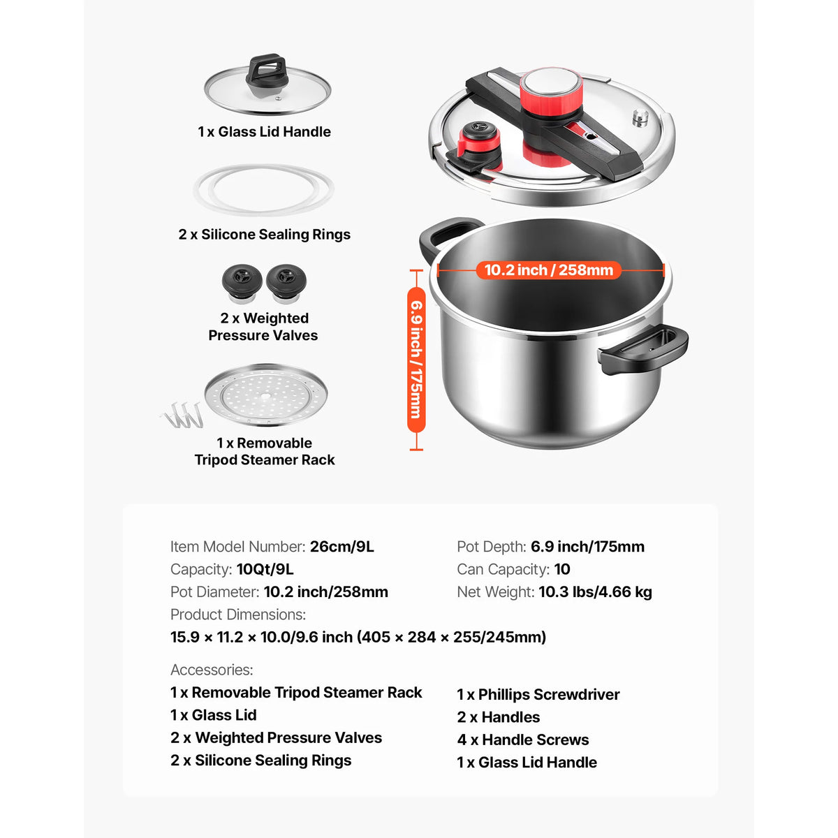 Succebuy Stainless Steel Pressure Cooker With Glass Lid Rack