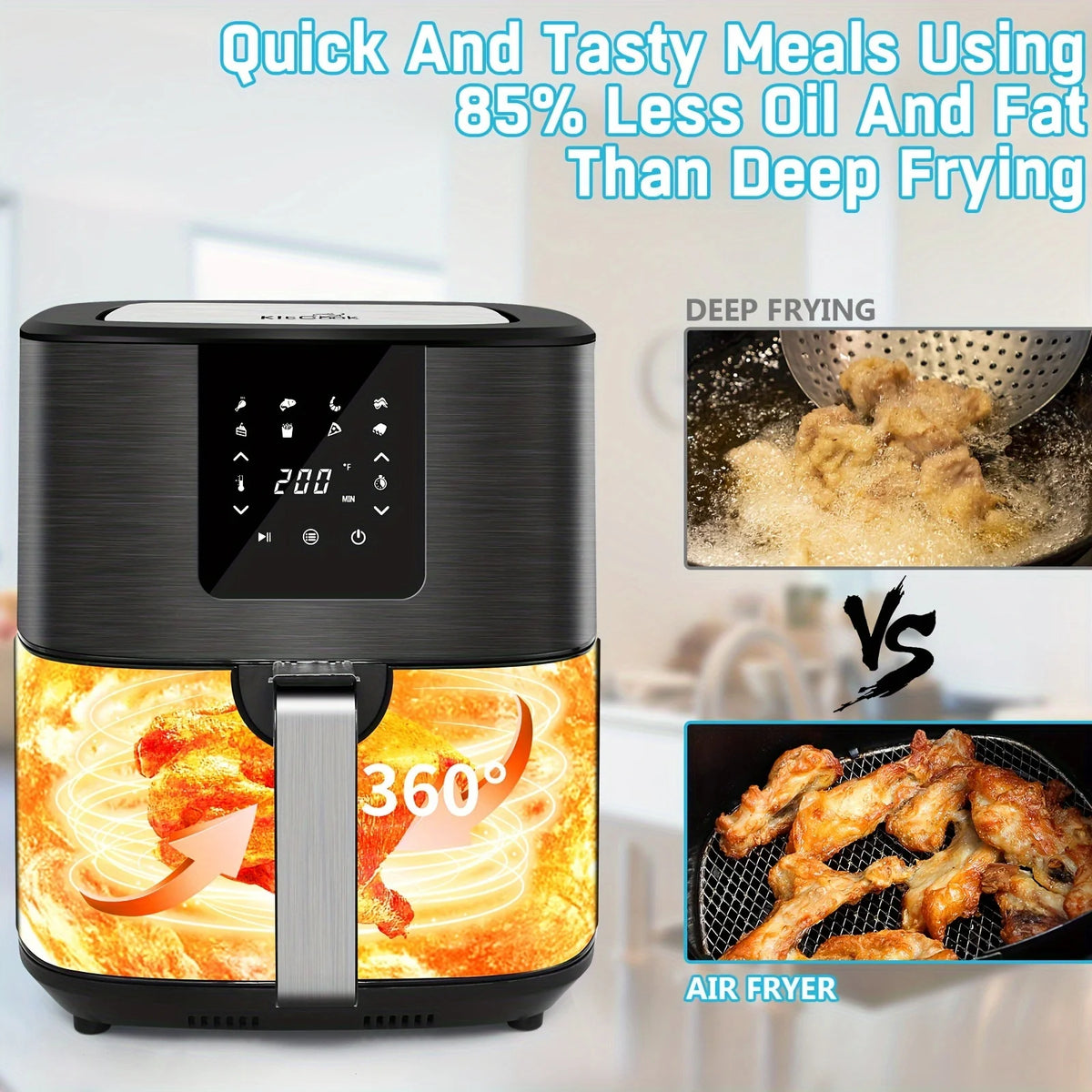 KitCook Digital Air Fryer With 8 Preset Cooking Modes