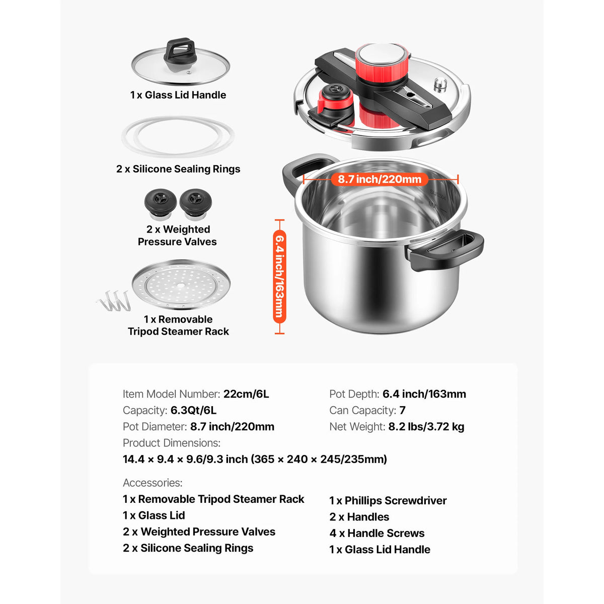 Succebuy Stainless Steel Pressure Cooker With Glass Lid Rack